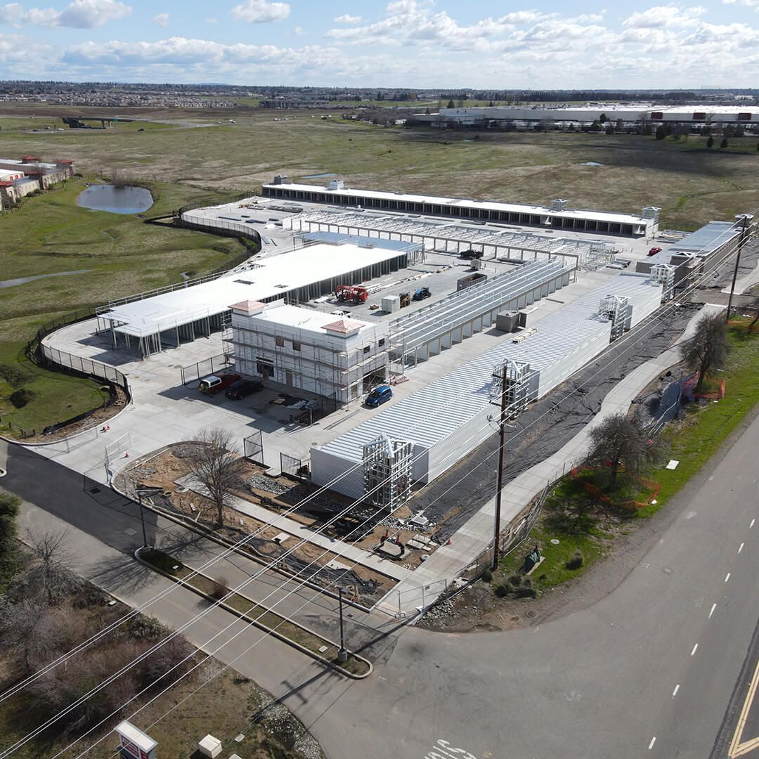 an aerial view of a storage facility under construction