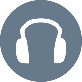 There is an icon of white ear muffs in a gray circle.