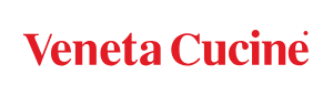 Logo Veneta Cucine in testo rosso su sfondo bianco.