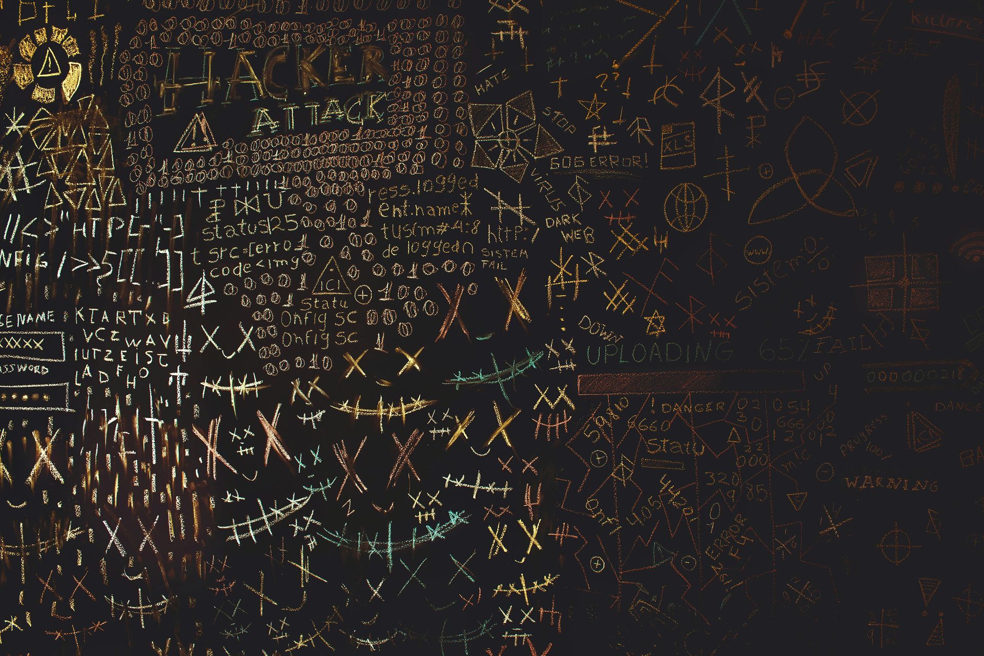 chalkboard scribbling characters and symbols with
