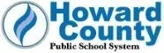 The howard county public school system logo is blue and white.