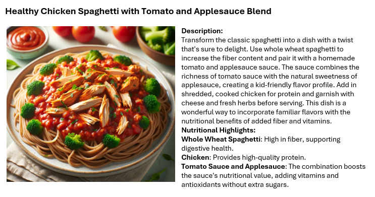 A recipe for healthy chicken spaghetti with tomato and applesauce blend