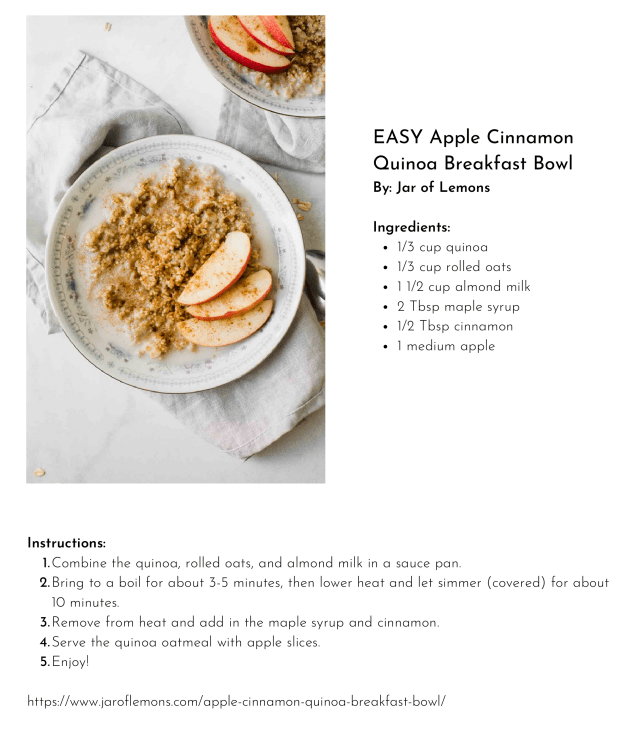 A recipe for easy apple cinnamon quinoa breakfast bowl