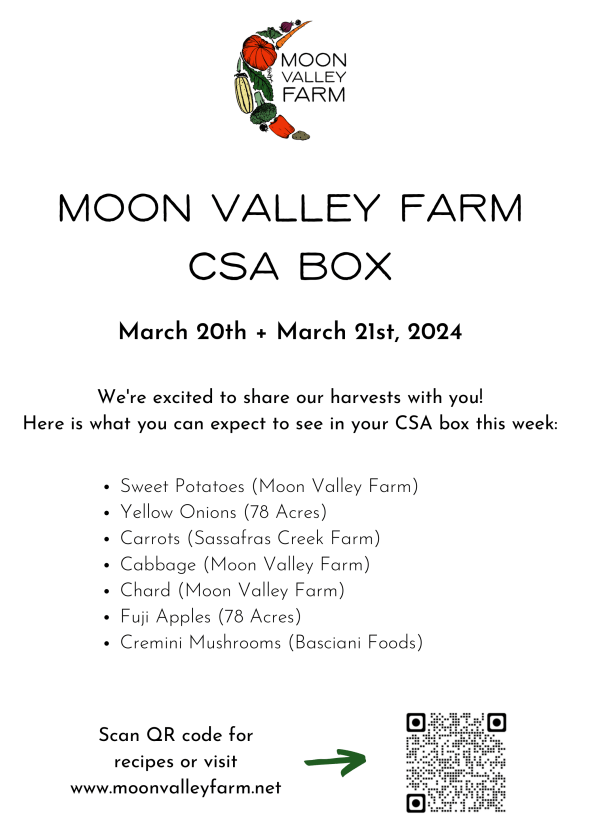 A poster for the moon valley farm csa box.