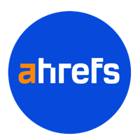 Ahrefs logo: white lowercase text and orange “a” on a blue circle