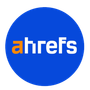 Ahrefs logo: white lowercase text and orange “a” on a blue circle