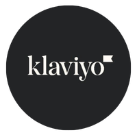 Klaviyo logo in white on a black circular background