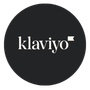 Klaviyo logo in white on a black circular background
