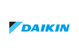 Daikin logo: a stylized blue and black V-shape above the word