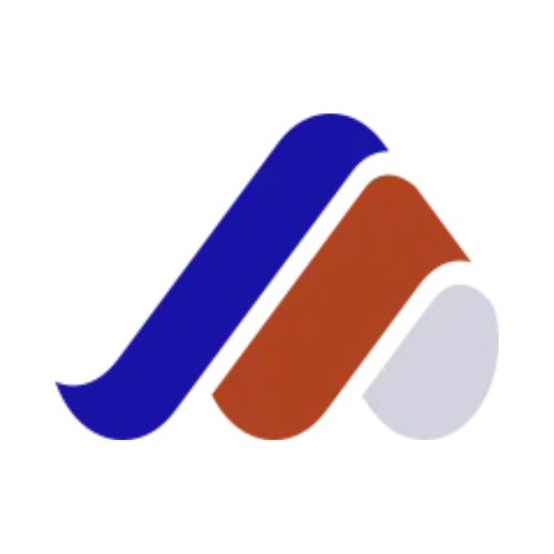 Blue, rust, and white stylized 