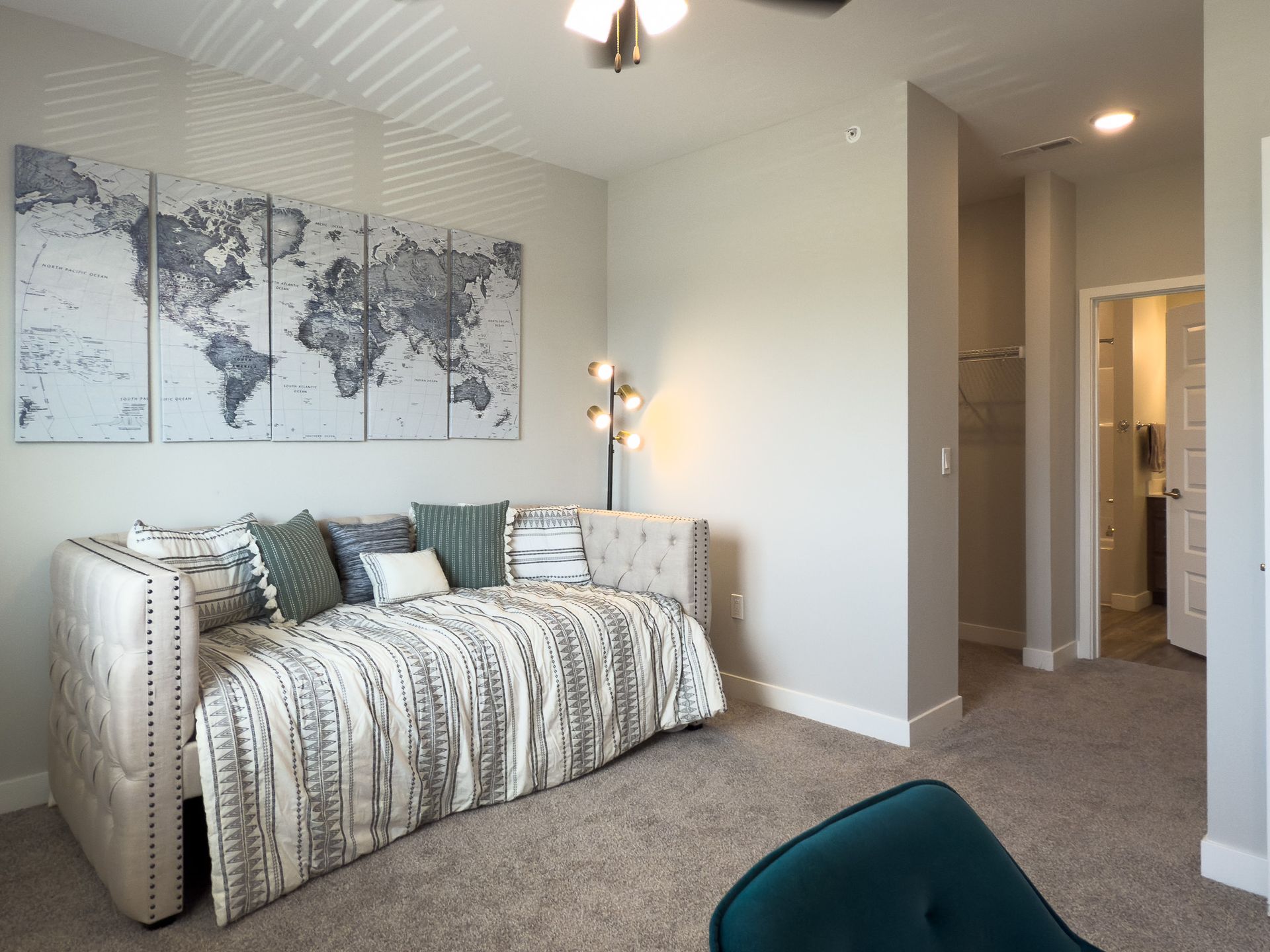 Interior photo of bedroom with wall art