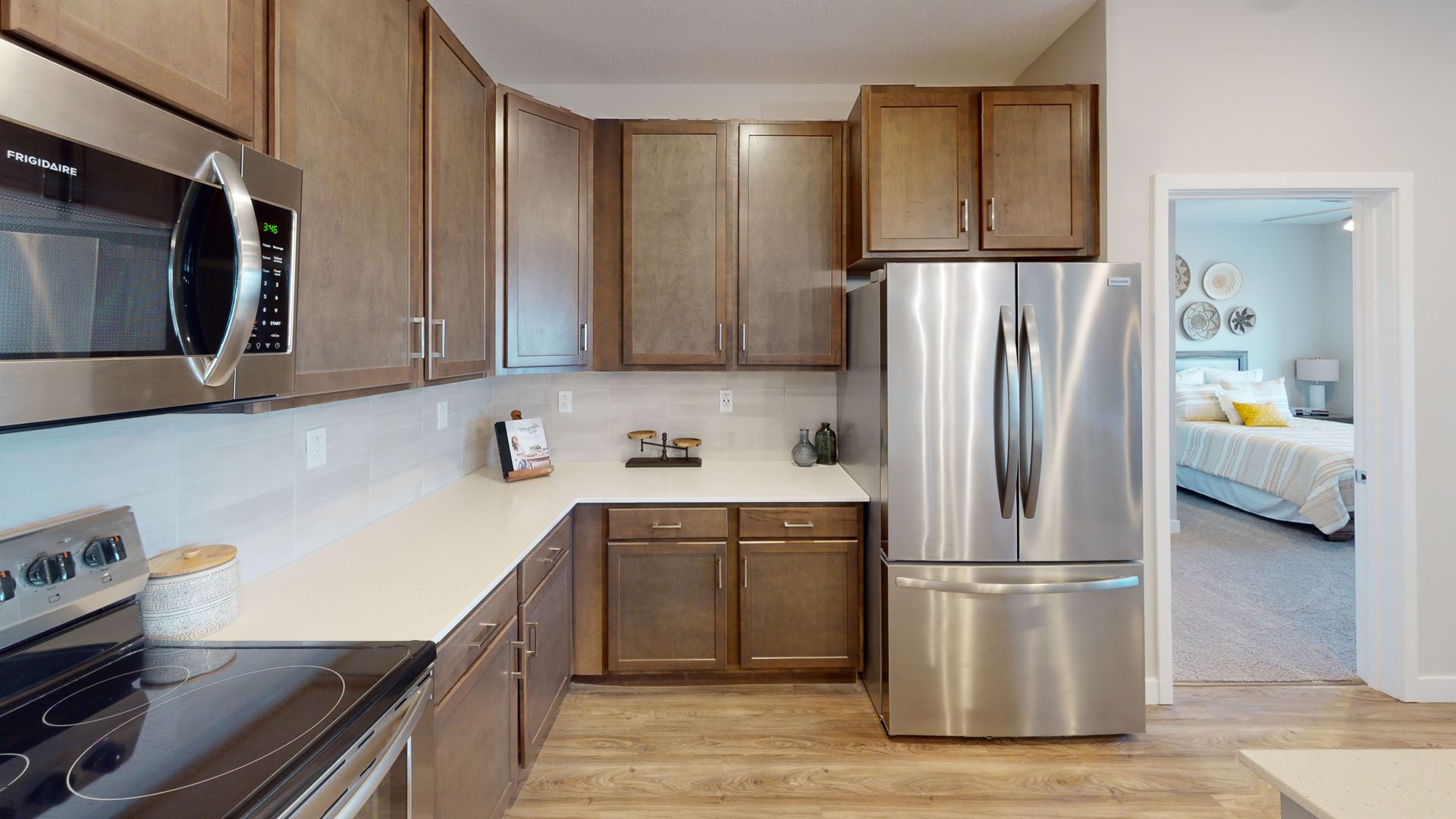 Interior photo of kitchen with stainless steel appliances