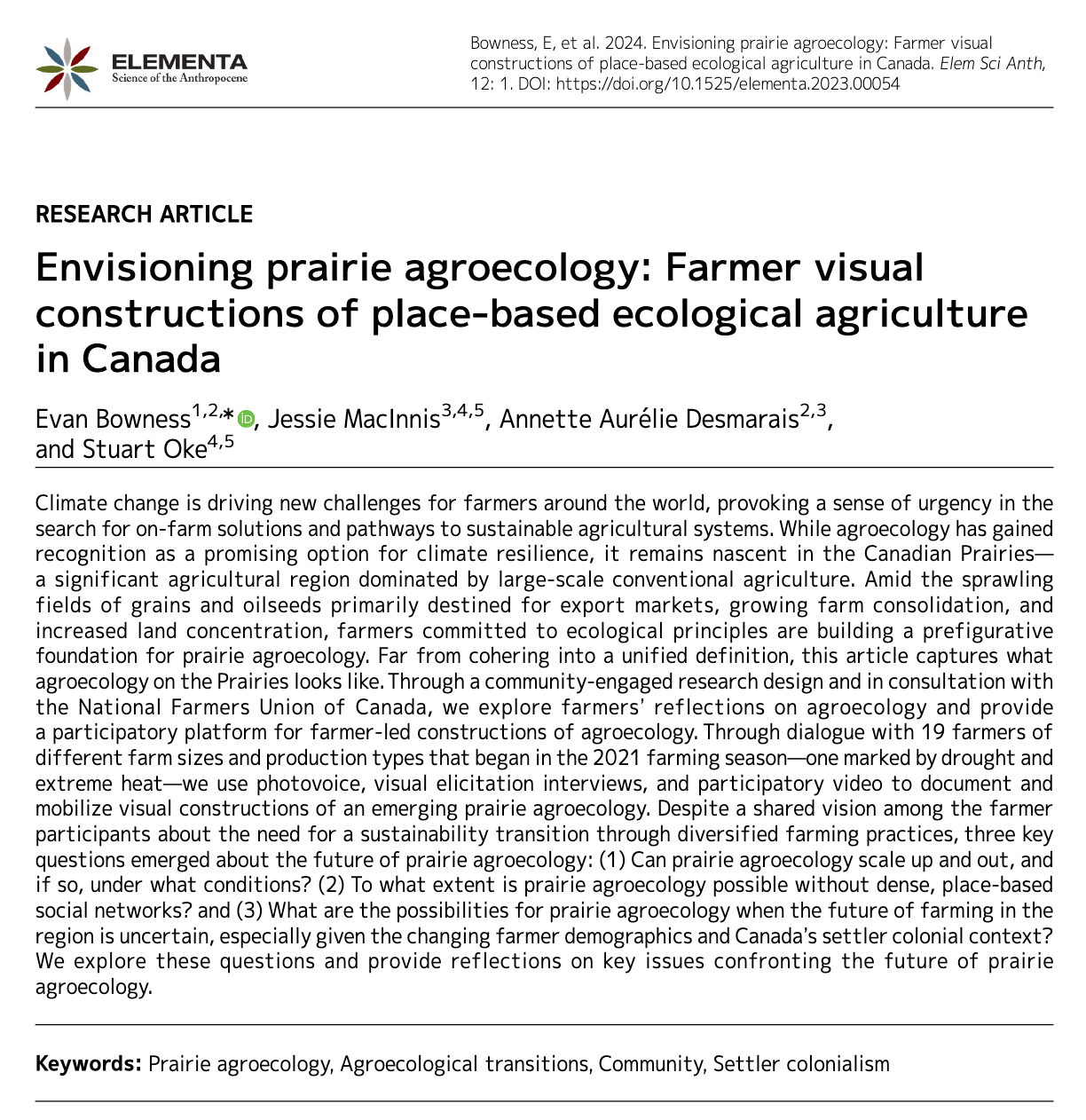 Title page of a research article: