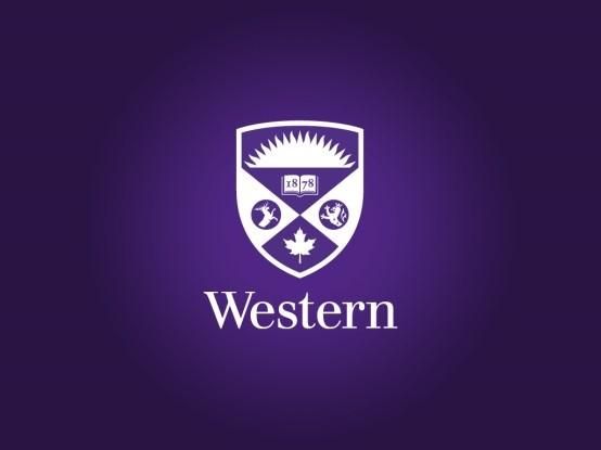 White Western University logo on a purple background.