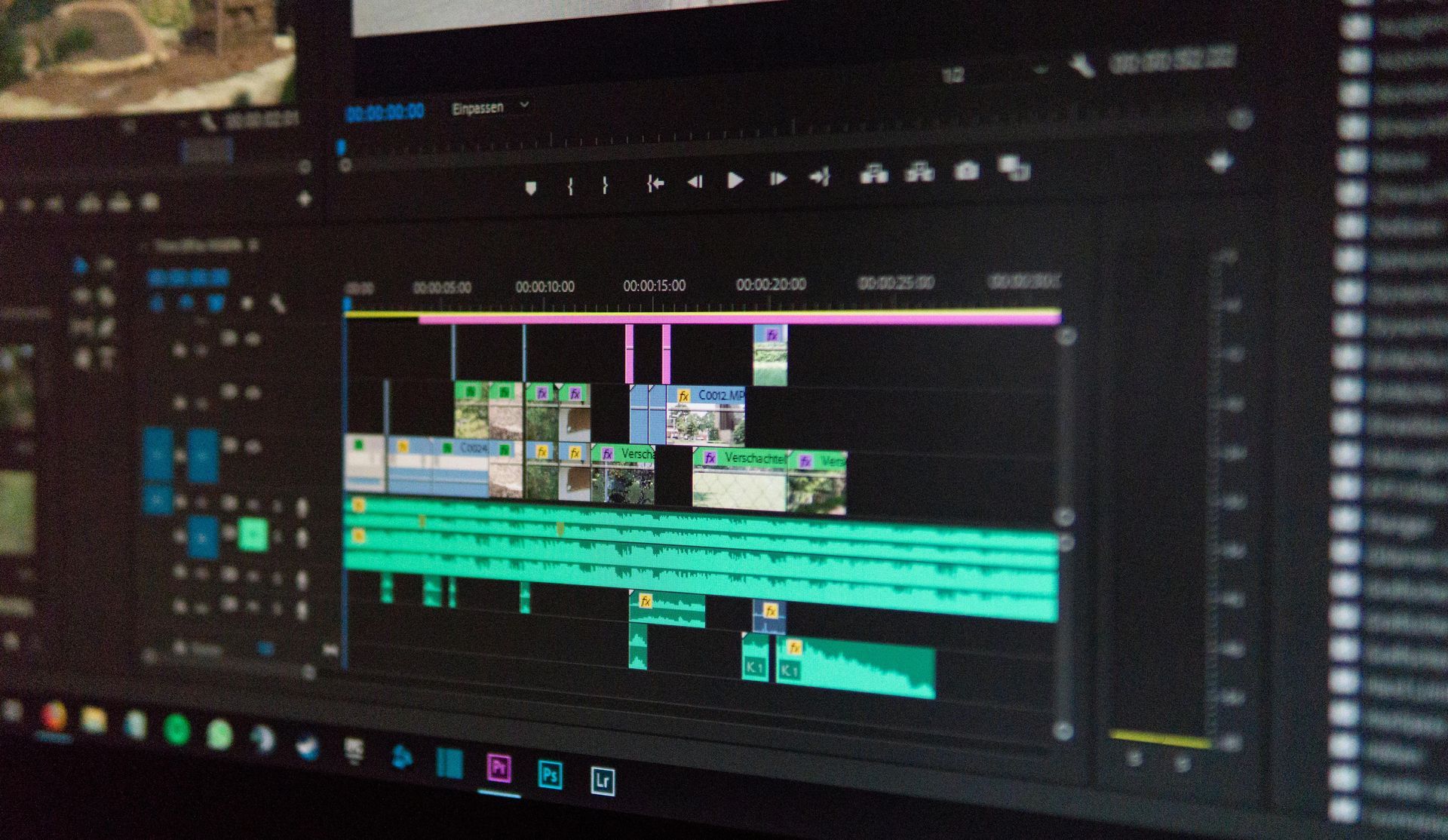 Video editing software interface showing timeline with video and audio tracks.