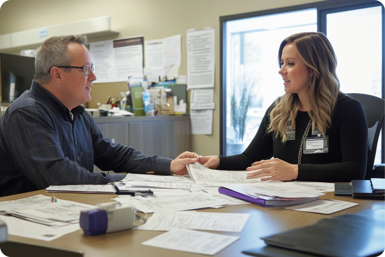 A group of healthcare professionals in a meeting or discussion, representing collaboration and teamwork.