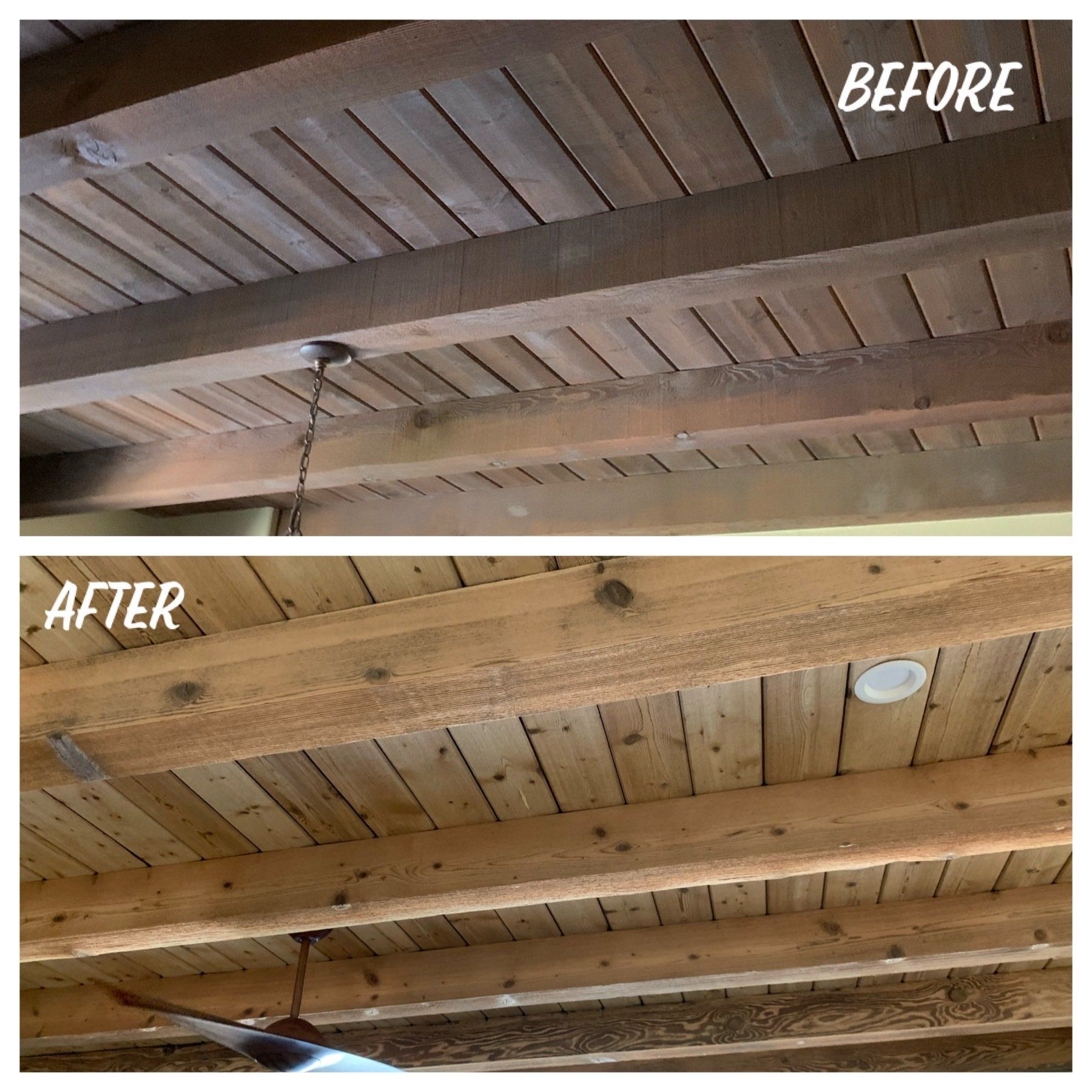 Before and After Sandblasting of Wooden Ceiling — Phoenix, AZ — Ace Sandblasting