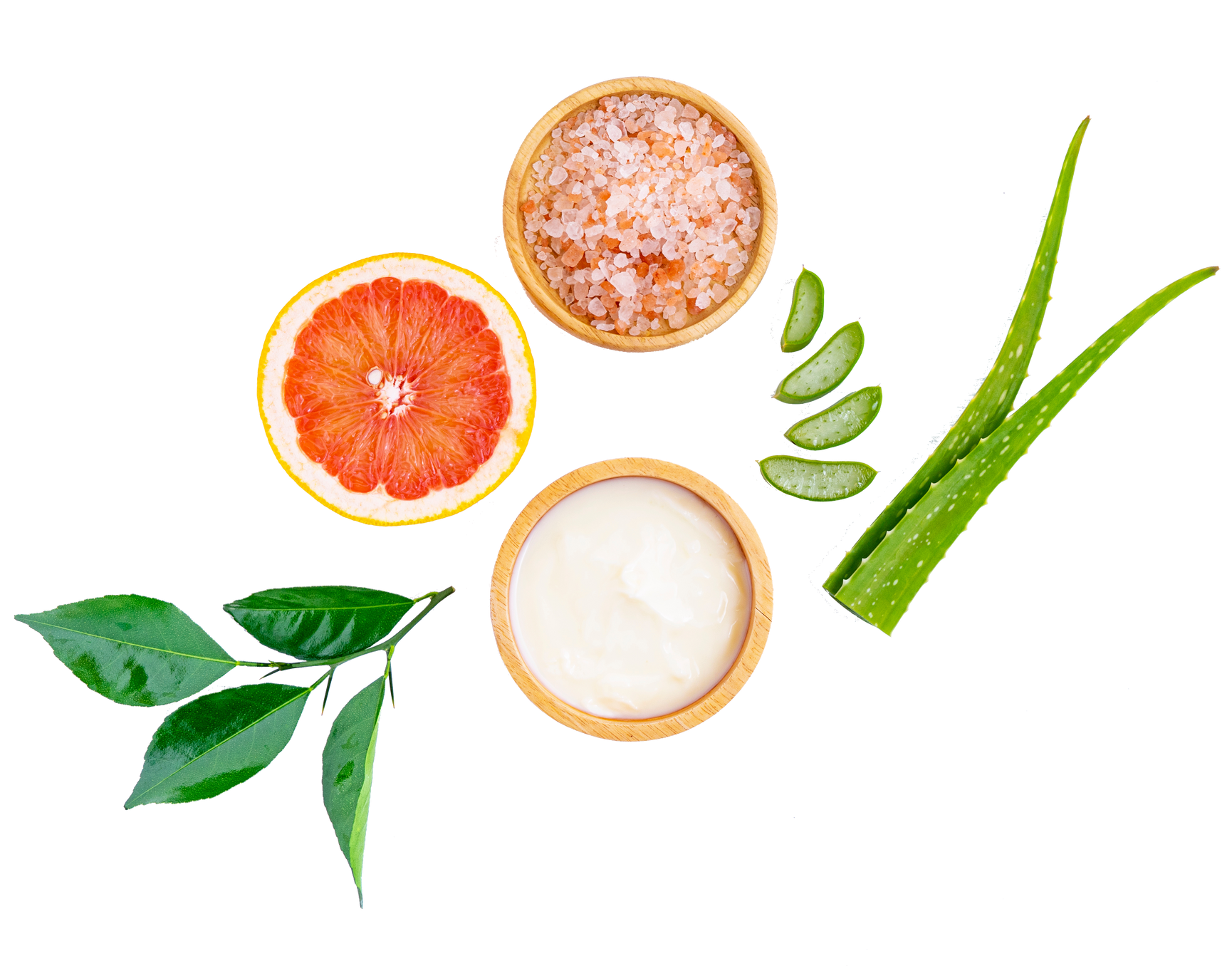 Homemade skin care and hair mask with natural ingredients yogurt, aloe vera ,and grapefruit on white background.