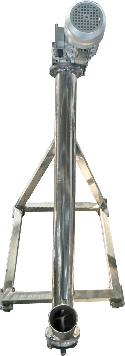 A stainless steel pipe with a motor attached to it.