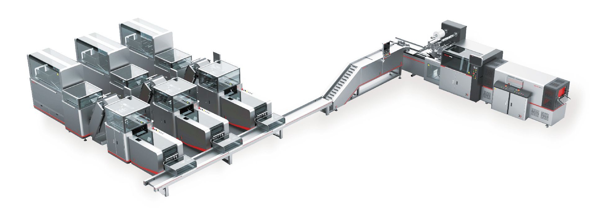 A diagram of a machine on a conveyor belt on a white background.