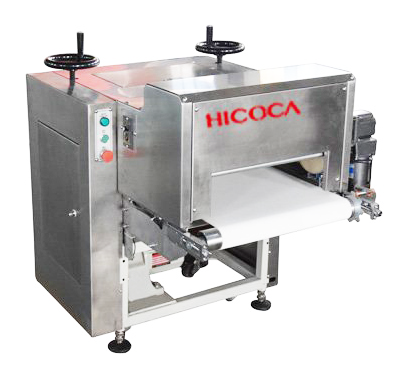 A stainless steel machine with a conveyor belt attached to it.