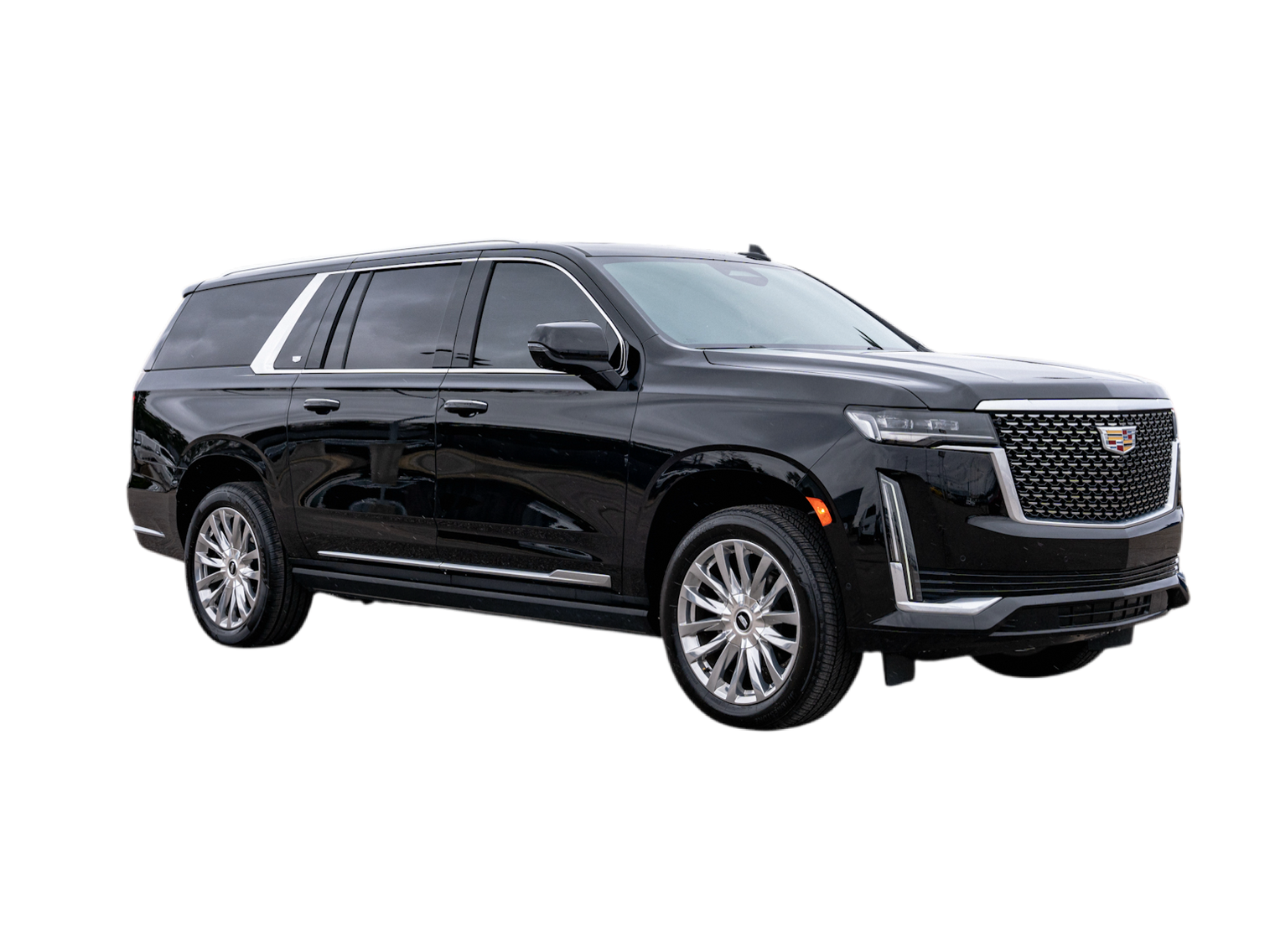 A black cadillac escalade is shown on a white background.Executive Coaches Premium Chauffeur Service Memphis 