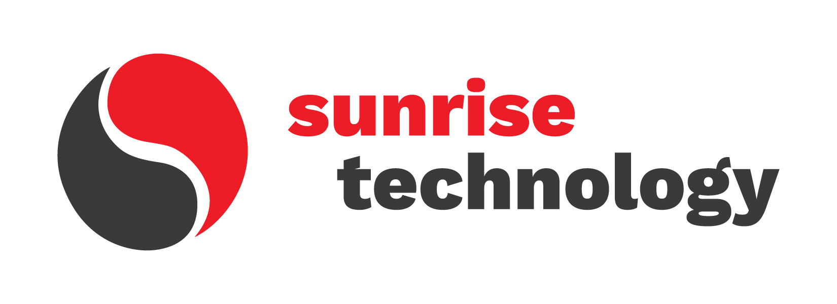 The sunrise technology logo has a red lightning bolt on it.