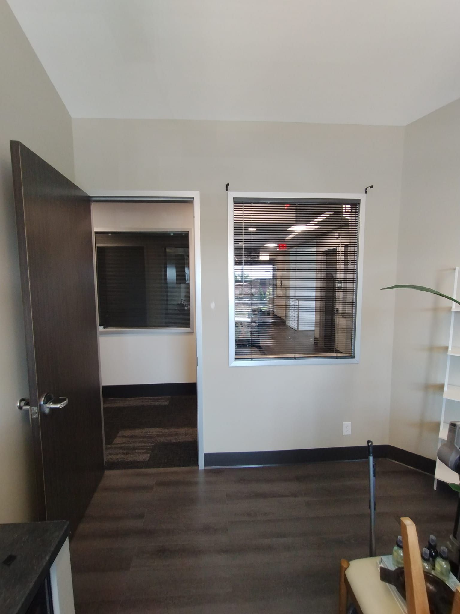 There is a large window in the middle of the room.