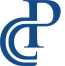 A dark blue logo featuring an intertwined letter C and P on a white background.