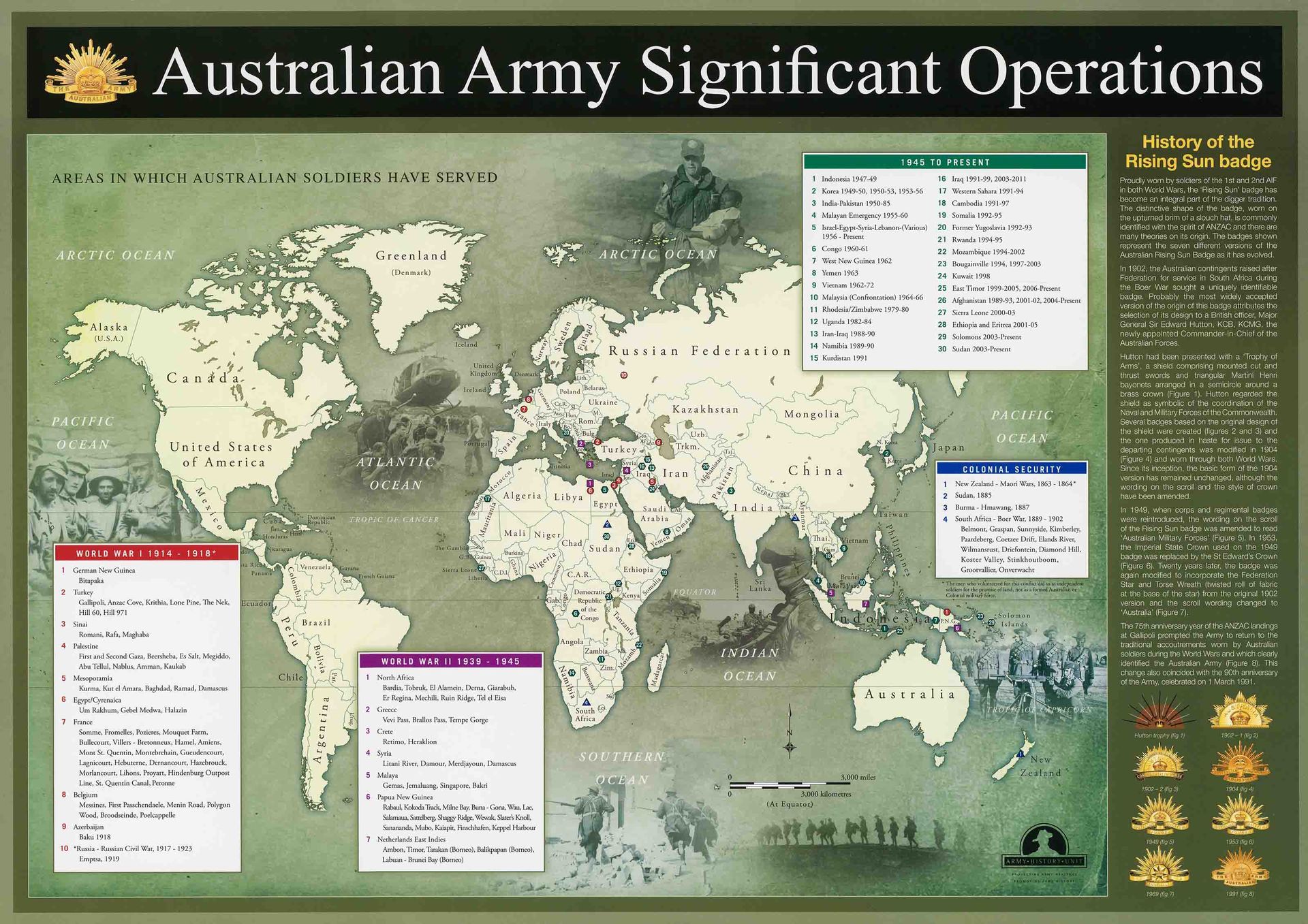 World map, Australian Army significant operations