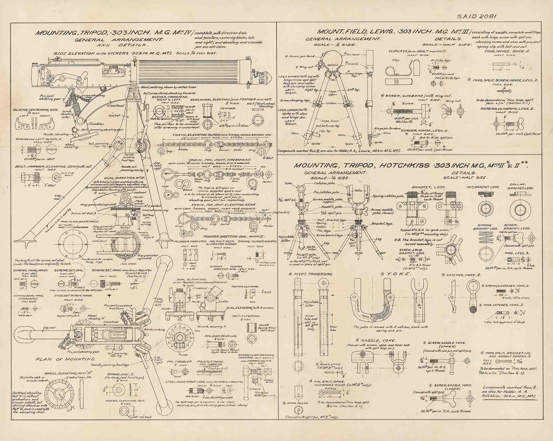 Tripod mounting .303 Machine Gun Mk IV, Lewis Machine gun Mk III, Hotchkiss .303 Mk II & Mk III
