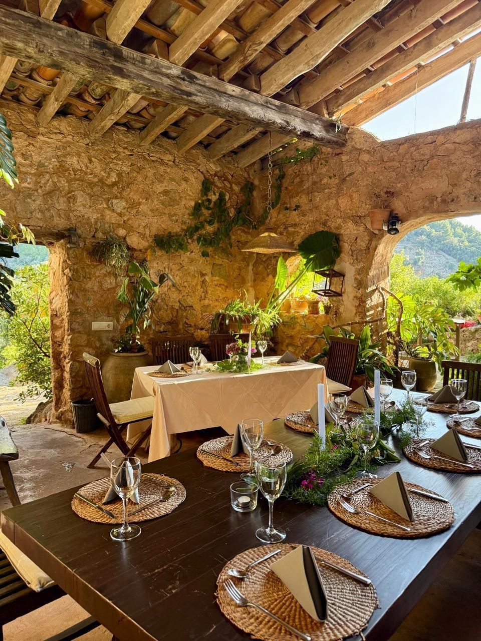 Romantic dinner setting at Dragonfly Retreat at Son Rullan monastery