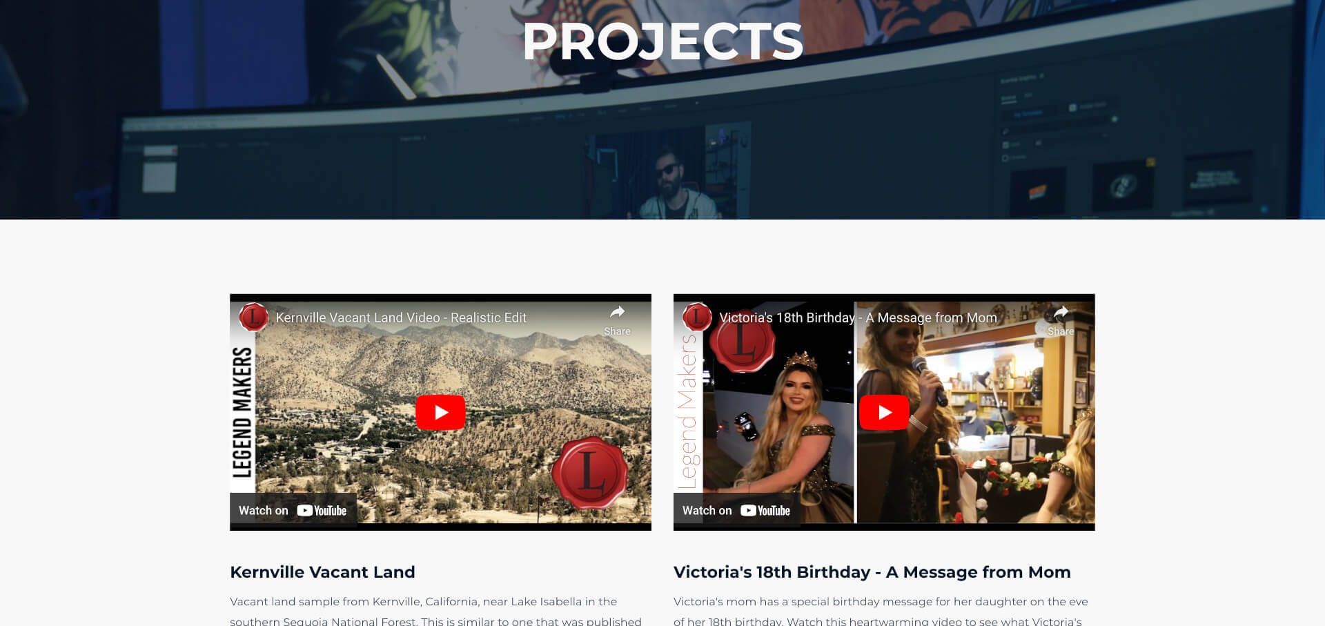 Screenshot of legendmakers.net project portfolio web page