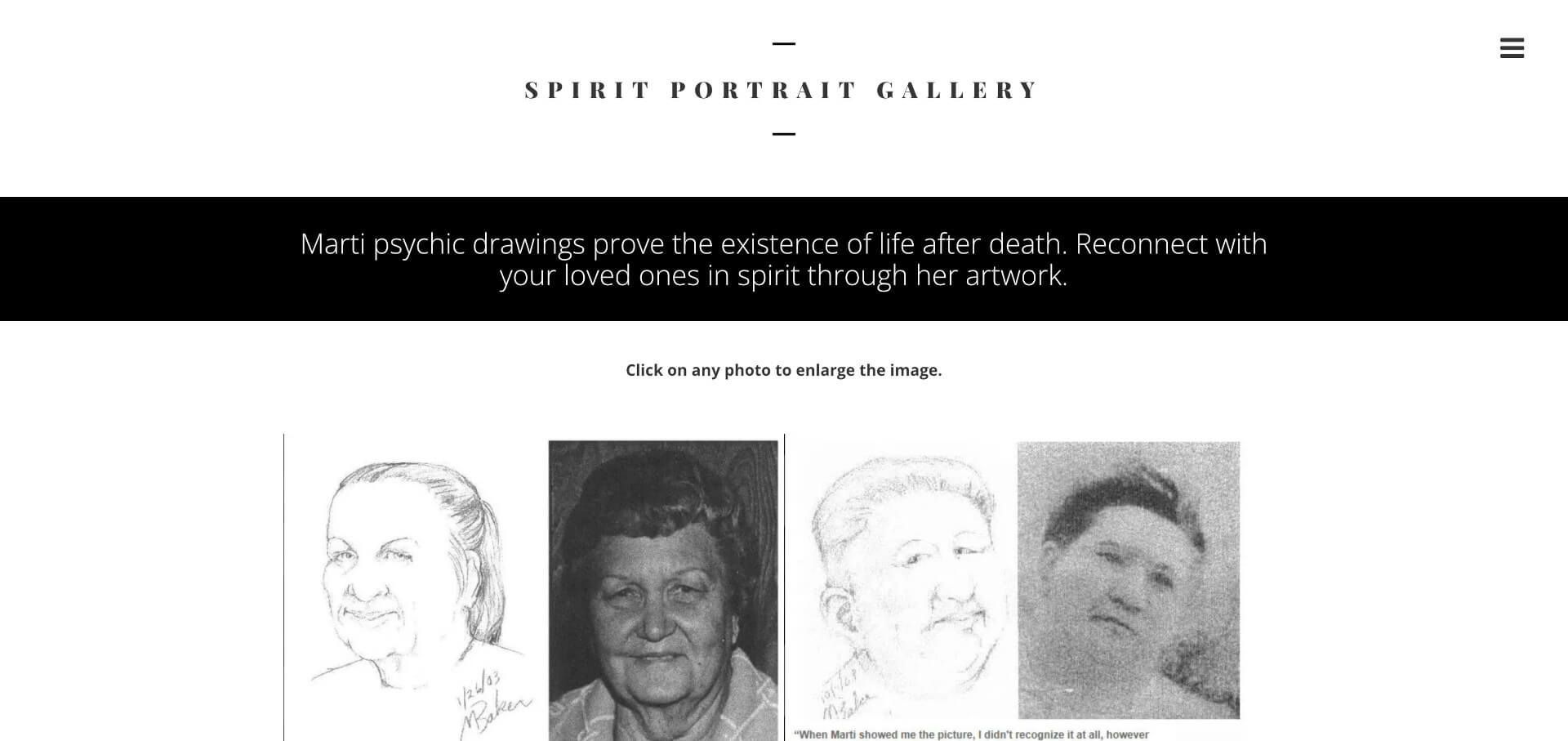 Screenshot of spiritart.com spirit portrait gallery web page