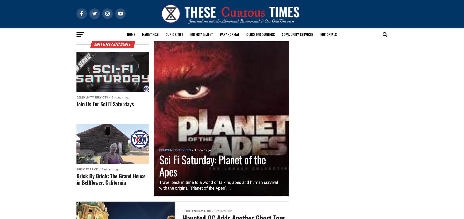 Screenshot of thesecurioustimes.news entertainment articles web page