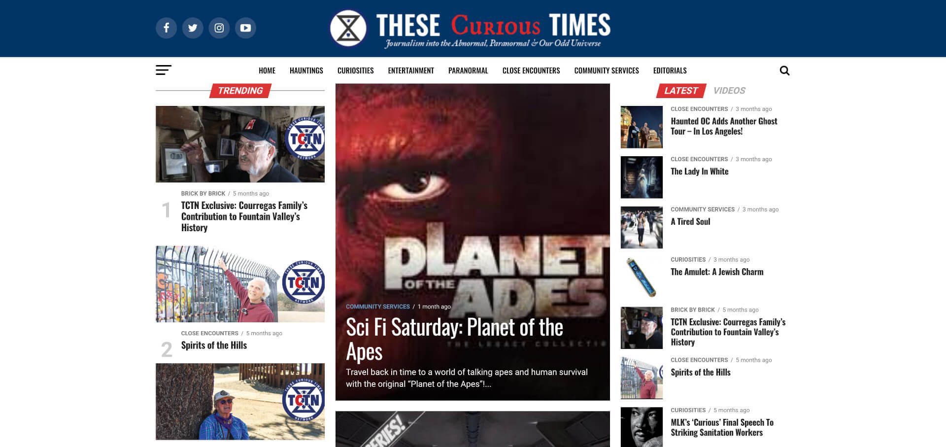 Desktop display of thesecurioustimes.news website homepage