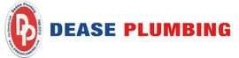 a red , white and blue logo for Dease Plumbing