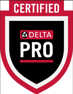 a certified Delta pro logo on a white background