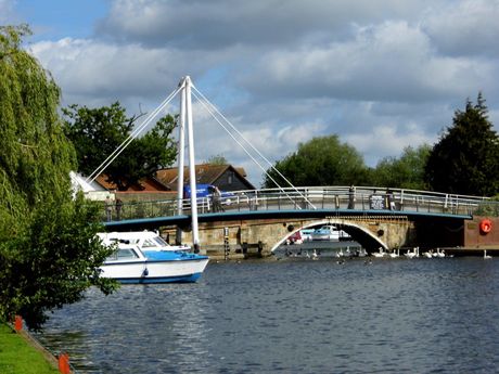 Wroxham bridge and River Bure viewed from Albion Cottage garden