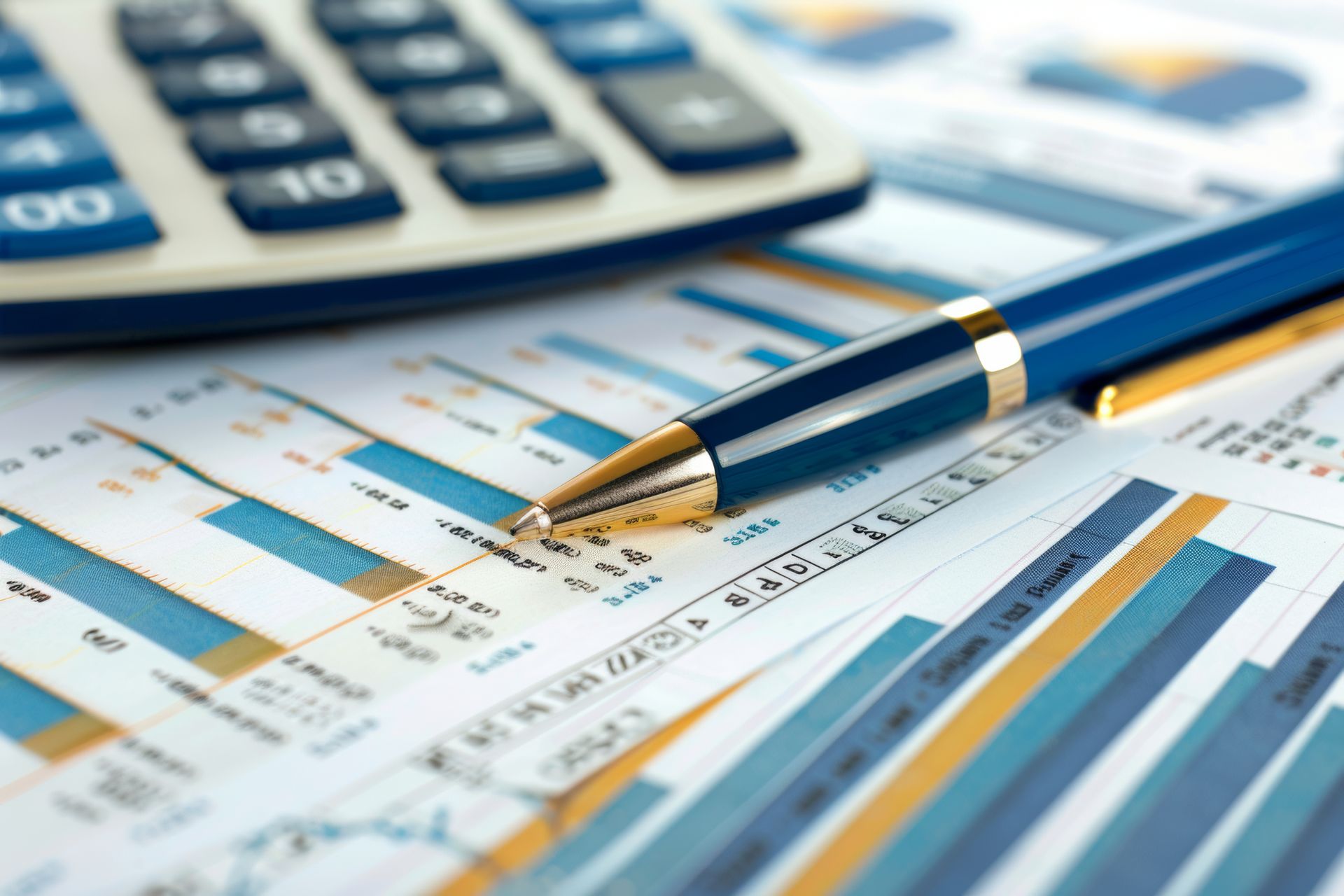 A pen is sitting on top of a graph next to a calculator.