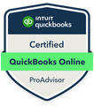 A badge that says ' certified quickbooks online proadvisor ' on it