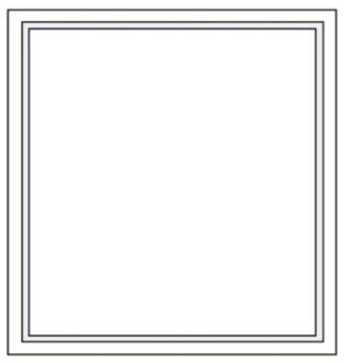 Disegno in bianco e nero di una cornice quadrata con un bordo a doppia linea.