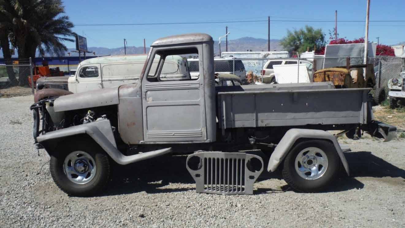 Restored — 1950 Willy’s Jeep pickup with modern Dodge 4x4 in Indio, CA