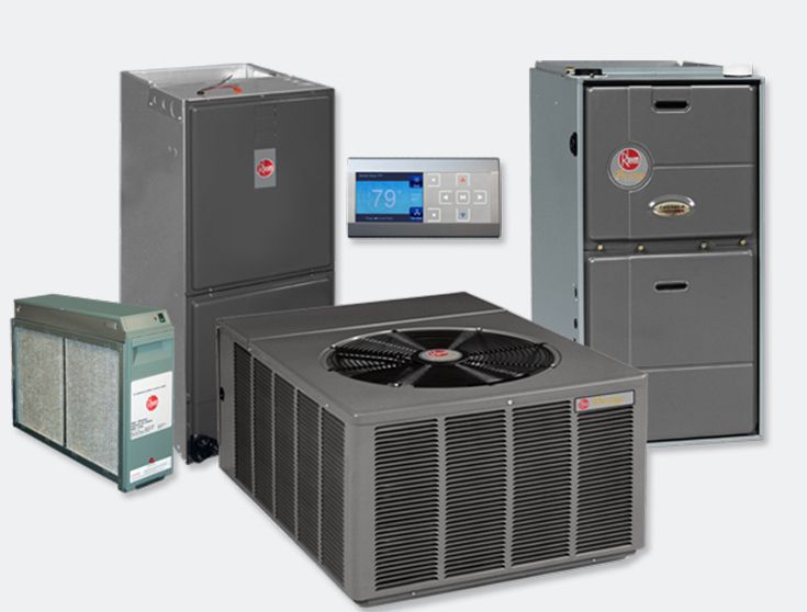 A group of air conditioners and furnaces on a white background