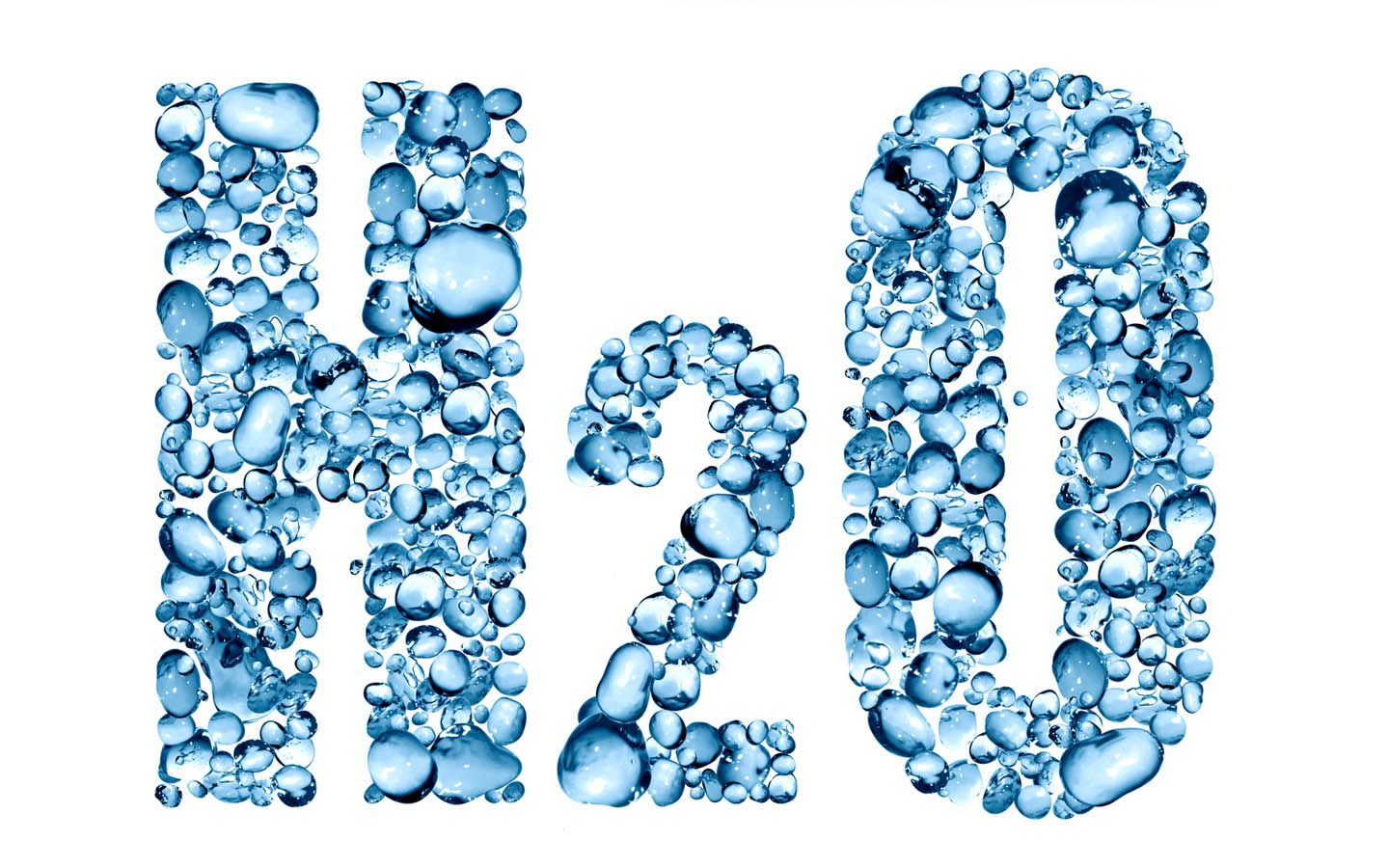 The word h2o is made of water drops on a white background