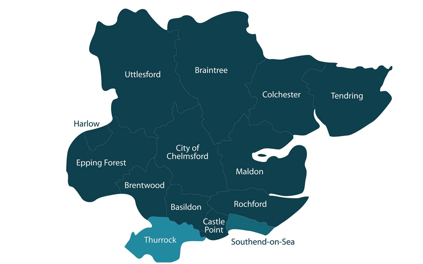 a map of different towns and cities in Essex