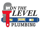 Logo for On The Level Plumbing: Red pipe wrench, blue level, black text on white.