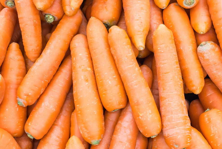 Pila de zanahorias frescas de color naranja.
