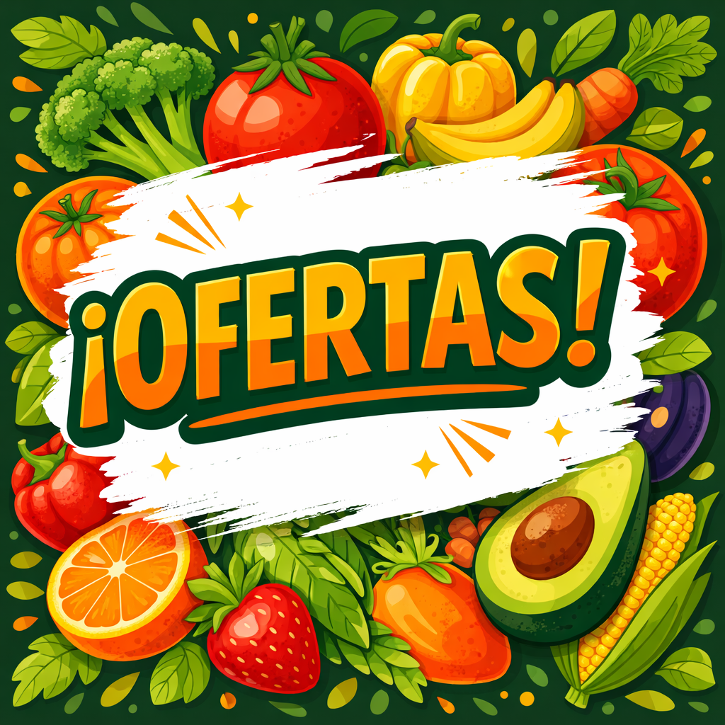 Productos coloridos con el texto