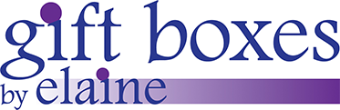The logo for gift boxes by elaine is purple and blue.